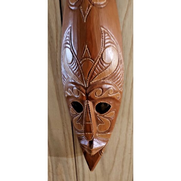 Hand Carved Wooden Decorative African Tribal Mask Love Turtle 18.5" x 5.5" - Picture 2 of 10